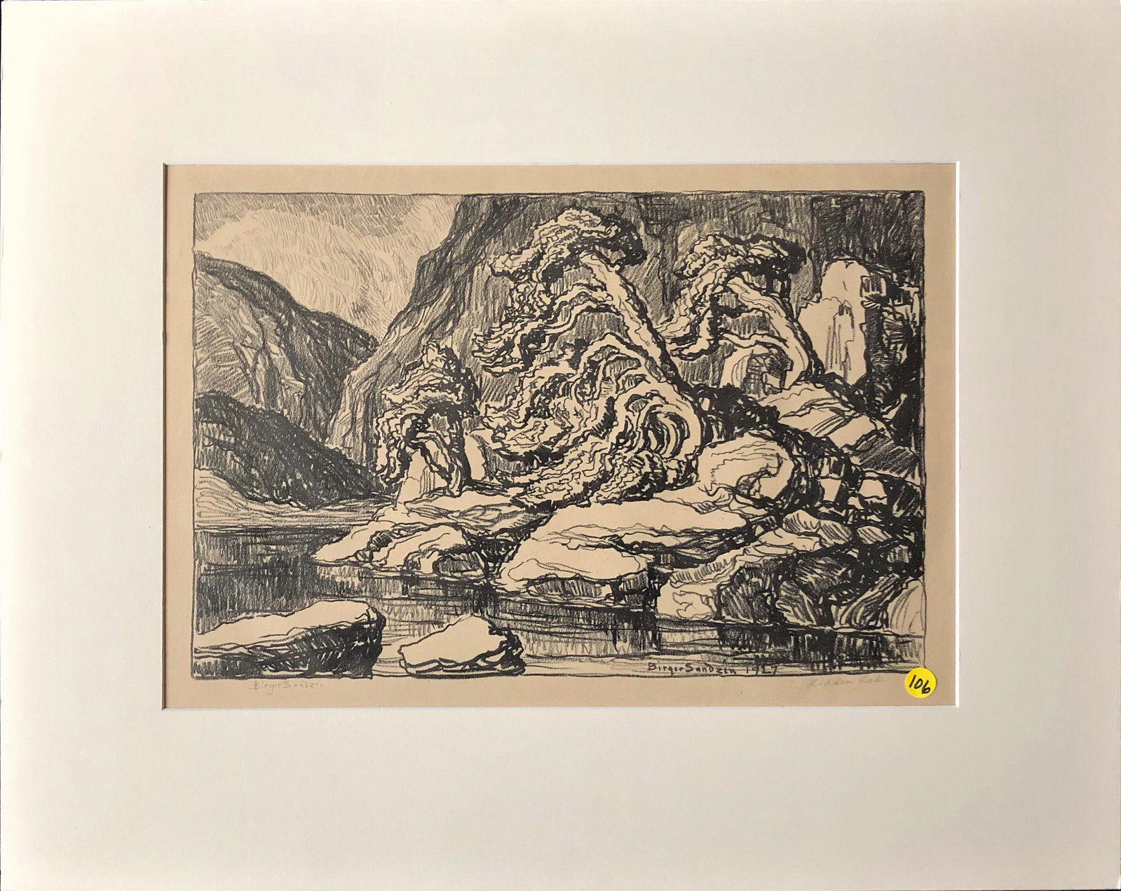Sandzen, Birger, lithograph, 12x18, good: "Hidden Lake", pencil signed "Birger Sandzen" lower right