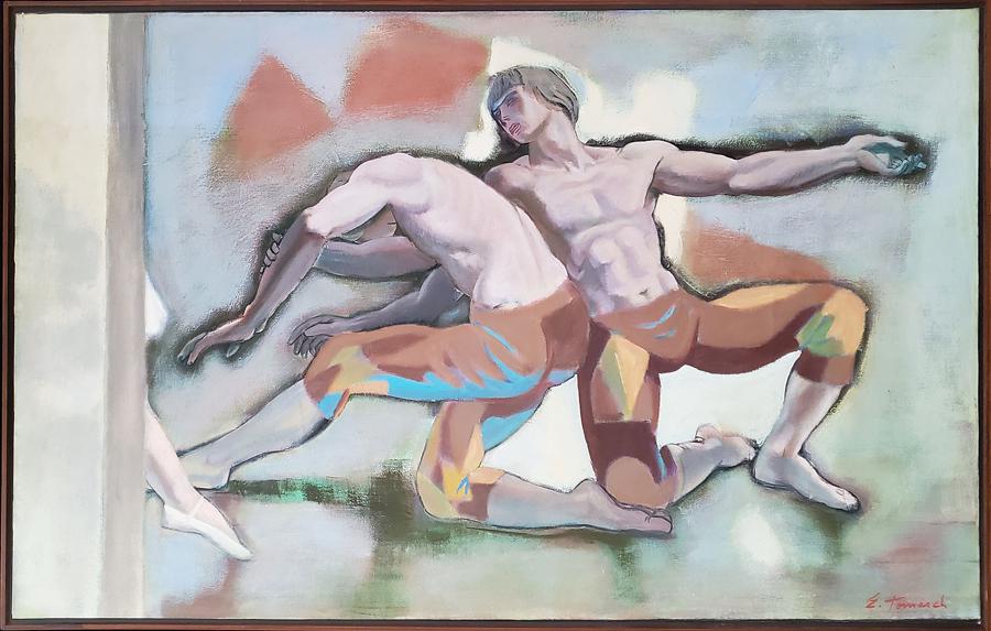 Tomasch, Elmer - oil on canvas, good condition,: "Rehearsal," an oil on canvas, is signed "E Tomasch" lower right and is in good condition measuring 29.5x47.74. Elmer Tomasch (1914-1977) was a painter, sculptor and graduate of the Cleveland School o