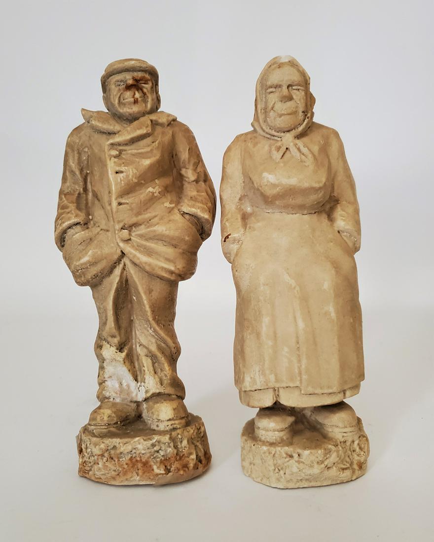 Pearson, Anton - plaster, waxed, good condition,: Old man and woman, plaster, waxed, are unsigned and in good condition. Anton Pearson was born Lund, Sweden, May 23, 1892; died Lindsborg, Mar. 1967. He was a painter, sculptor, spec. wood and stone. H