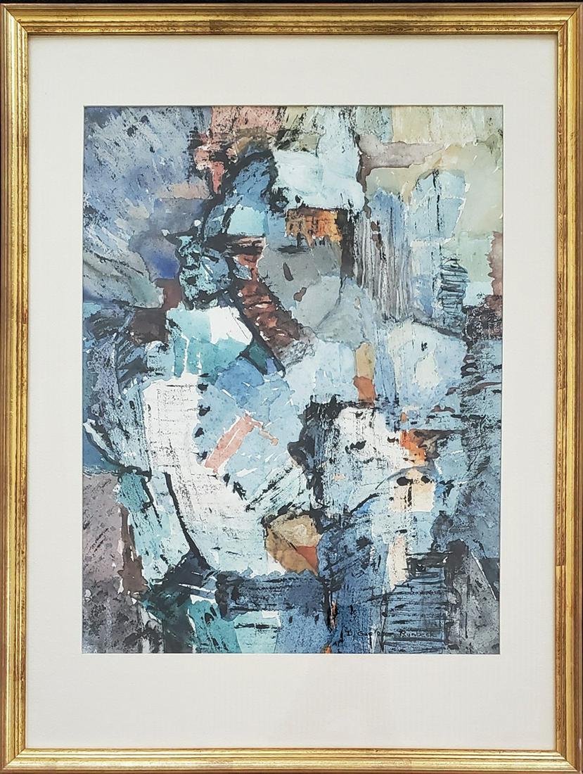 Runbeck, Dolores Gaston - watercolor, good, 18x12.5: Blue woman is a watercolor, in good condition,measuring 18x12.5. Dolores Gaston Runbeck was a painter, spec. floral still lifes, landscapes, religious and symbolic compositions, portraits, and expessi