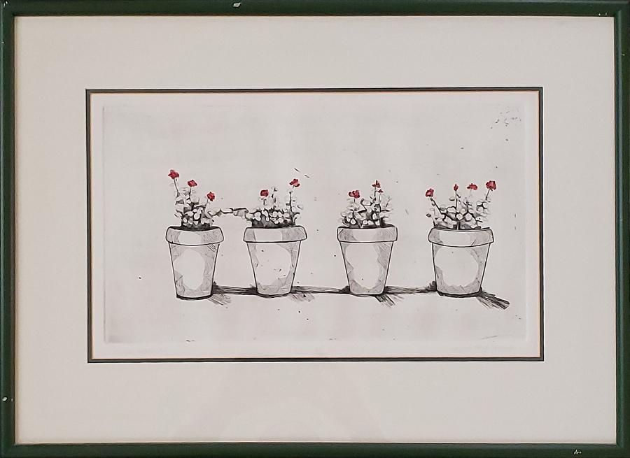 Peterson, Kristin Maija - etching, good condition,: Potted Geraniums" 6/30 is an etching, pencil signed "Kristin Maija Peterson" lower right, in good condition, 8.75x15.5. "I am Kristin Maija Peterson, a traditional and digital artist working in waterc