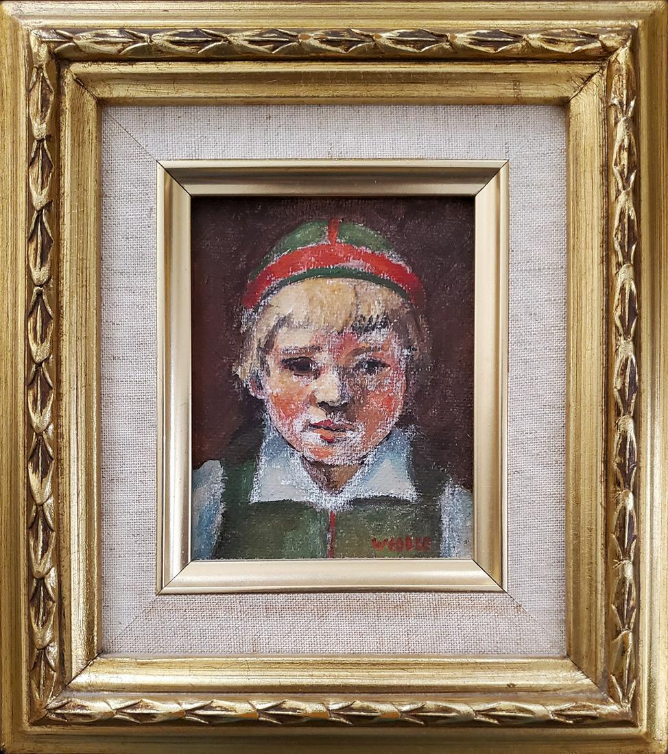 Weddle, Don - oil on masonite, good condition, 5x4.: "Lille Pojke" (little boy) is oil on masonite, in good condition, signed "Weddle" lower right, measuring 5x4. Total dimensions are 9x8x1.25. Maurice Donald Weddle was born in Miami, Florida in 1923, b