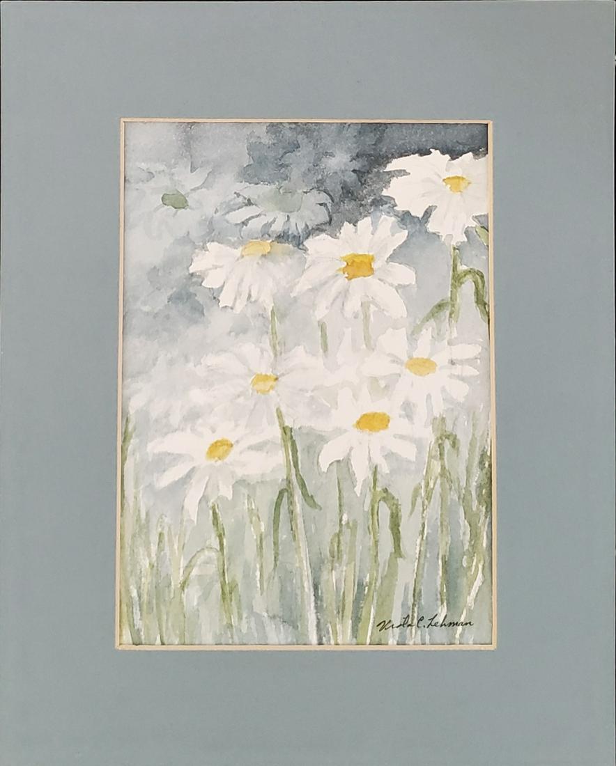 Lehman, Viola - watercolor, good condition, 6.75x4.75.: "Daisies" is a watercolor, in good condition, signed "Viola C. Lehman" in lower right, measuring 6.75x4.75.Total dimensions are 10x8.