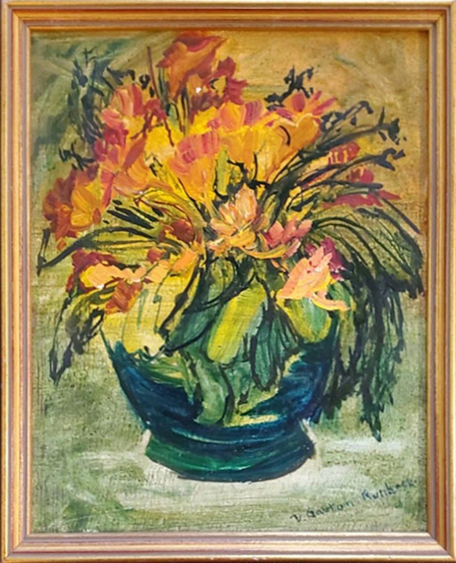 Still life with flowers - Runbeck, Dolores: Runbeck, Dolores, oil on board, signature: D Gaston Runbeck lower right, good condiition, still life with flowers, image dimensions:9.75 x 8, total dimensions:10.5 x 8.75 x .75, weight:0.6lb
