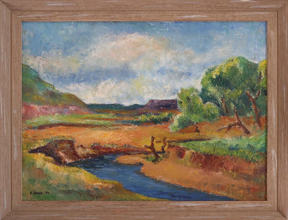 Henrietta Jones, oil on canvas,: Henrietta Jones, oil on canvas, Creek, signed, condition: good, image size: 18x24 total dimensions: 21.25x27.5x2 weight in lbs: 4.7