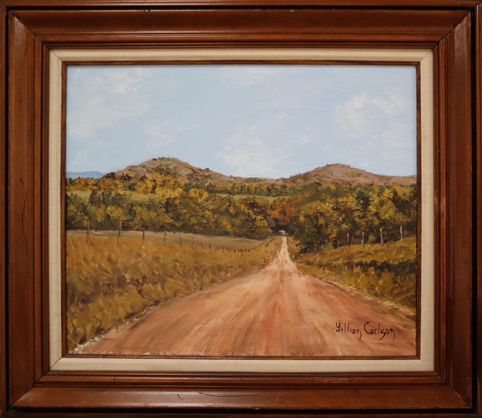 Lillian Carlson, oil on canvas,: Lillian Carlson, oil on canvas, Twin Mounds signed, condition: good, image size: 20x24 total dimensions: 28.5x23.5x2 weight in lbs: 6.6