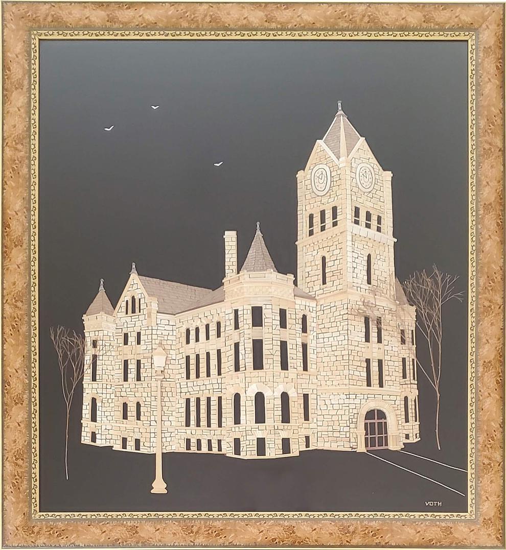 Marie and Martha Voth, straw,: Marie and Martha Voth, straw, McPherson County Courthouse signed, condition: good, image size: 20.5x18.5 total dimensions: 24x22x1 weight in lbs: 6