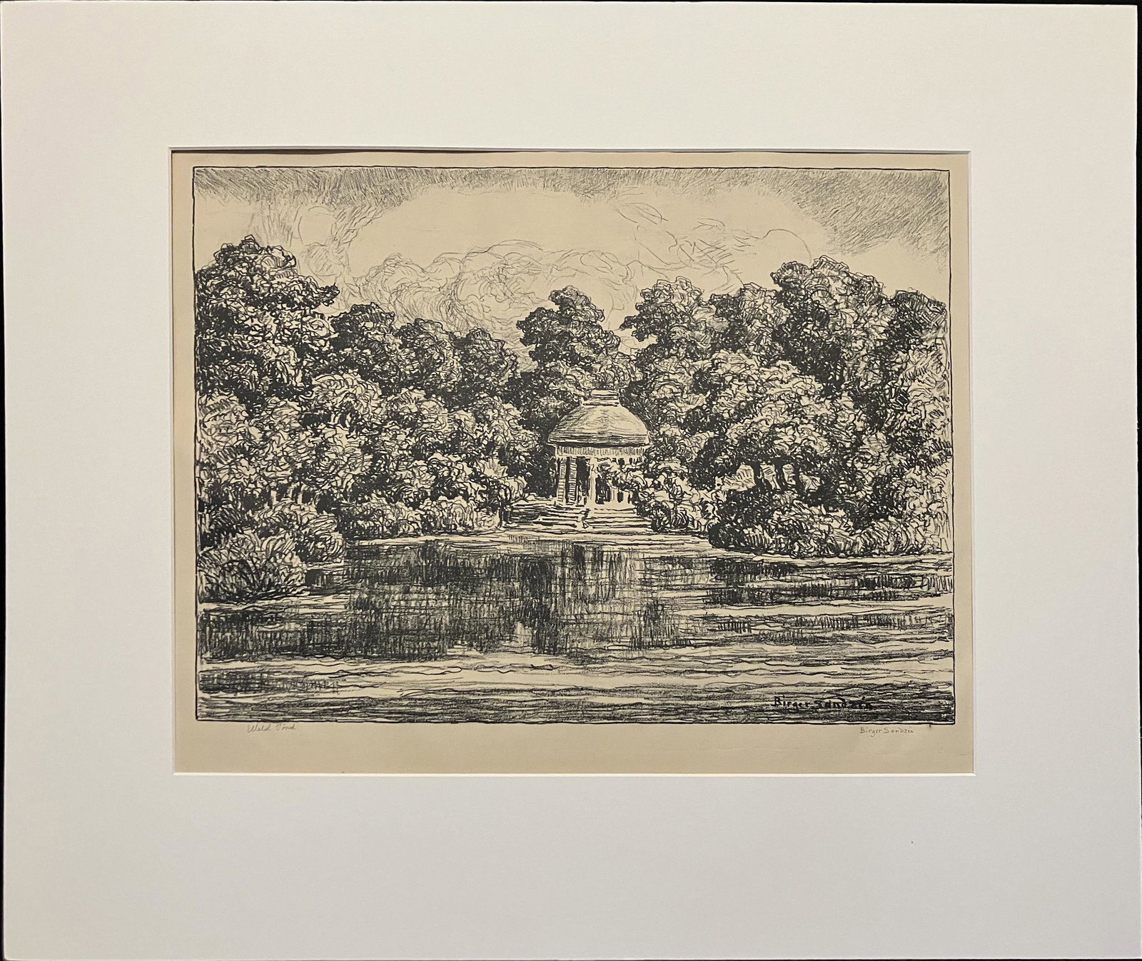 Sandzen, Birger (1871-1954) "Weld Pond" 1949 lithograph: Sandzen, Birger (1871-1954) "Weld Pond" 1949 lithograph, signed in lower right, good condition, image size: 15x20.25. Born Blidsberg, Sweden, Feb. 5, 1871; died Lindsborg, June 19, 1954. Painter, spec