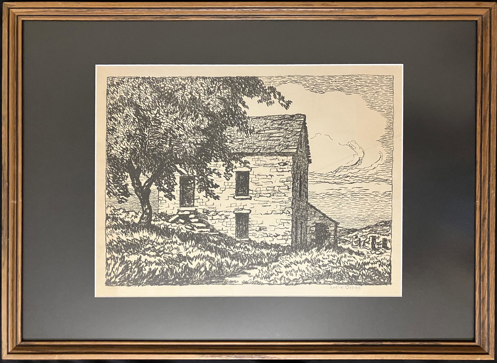 Deere, Lydia (1873-1943) "The Old Farmstead" lithograph: Lydia Deer (1873-1943) "The Old Farmstead" lithogragh, pencil signed in lower right, good condition, image: 11x15. Lydia Sohlberg-Deere was born in Holmes City, Minnesota on August 22, 1873 and died i