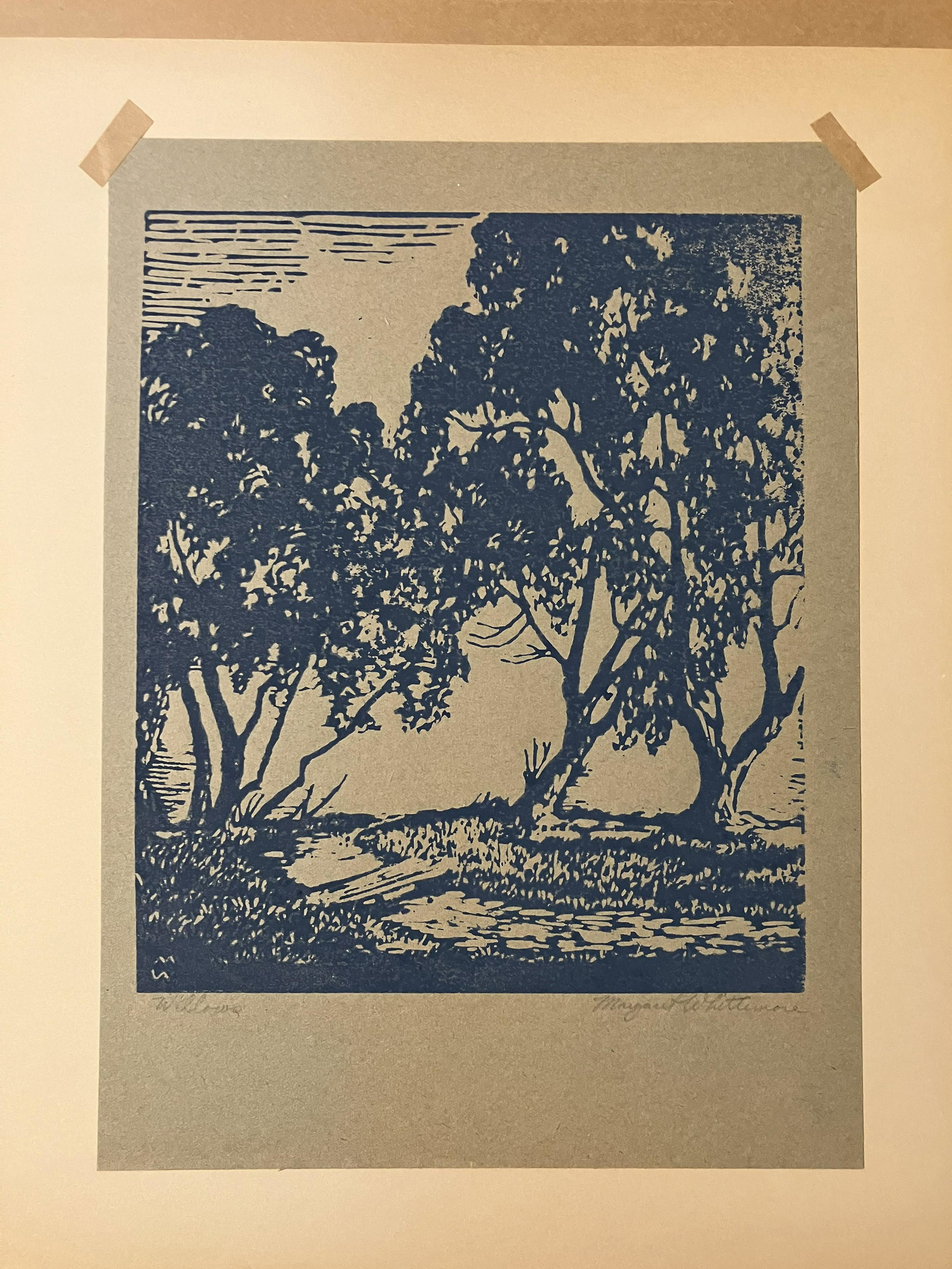 Whittemore, Margaret (1897-1983)"Willows" wood block print: Margaret Whittemore (1897-1983)wood block print, " Willows" Graphic artist, Margaret Whittemore was born into a family of Washburn College teachers on September 7, 1897, in Topeka, Kansas, growing up 