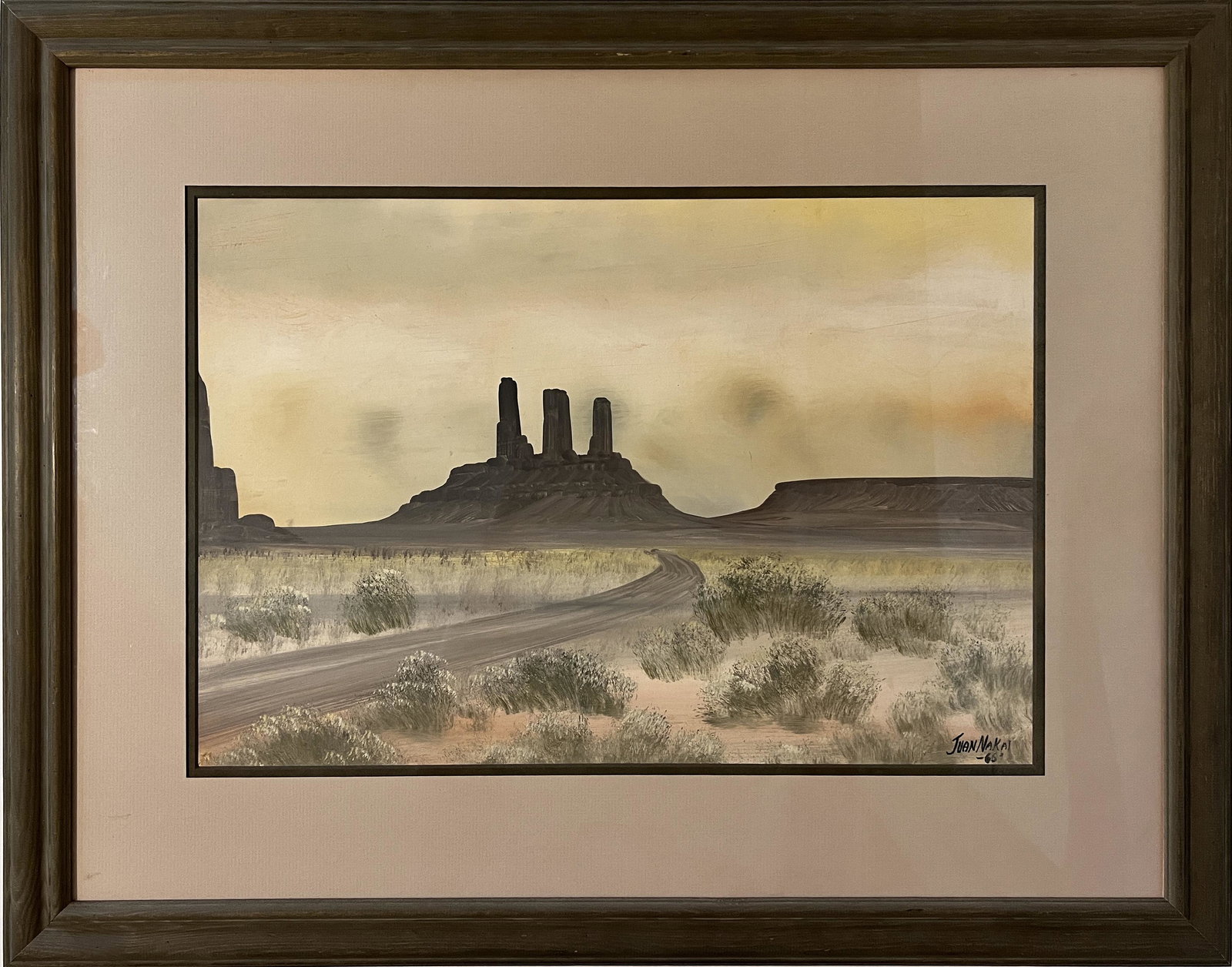 Nakai, Juan, untitled, desert road, watercolor: Juan Nakai(1926-1973) untitled desert road, watercolor, signed in lower right, good condition, image size: 13.25 x 19.25 inches. Nakai (Arizona & New Mexico) was a painter and a carpenter.