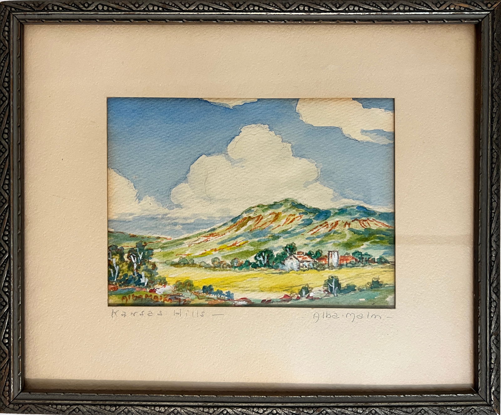 Malm, Alba (1897-1986) watercolor, "Kansas Hills" (1 of 4)
