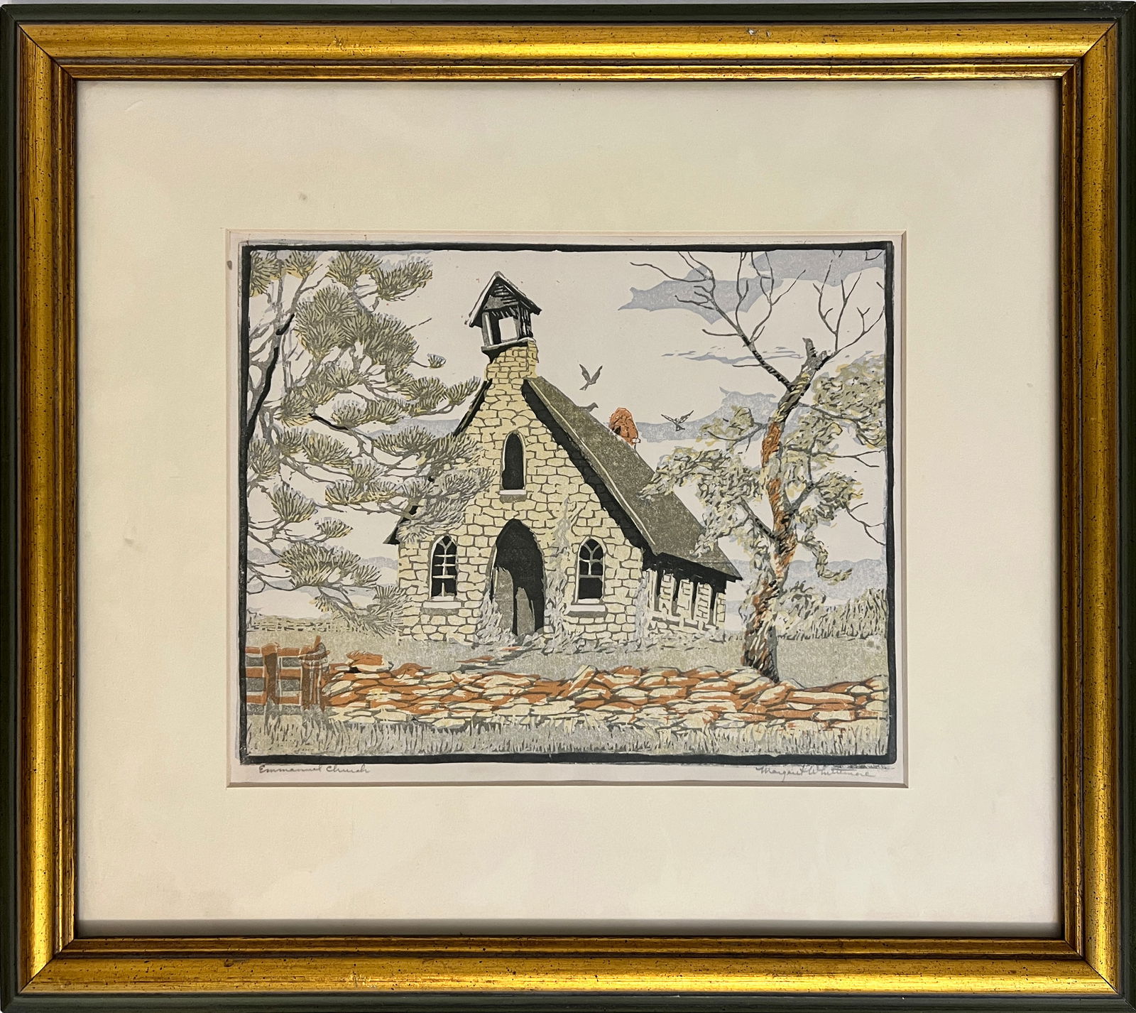 Whittemore, Margaret (1897-1983) color block print, "Emmannuel Church" (1 of 5)
