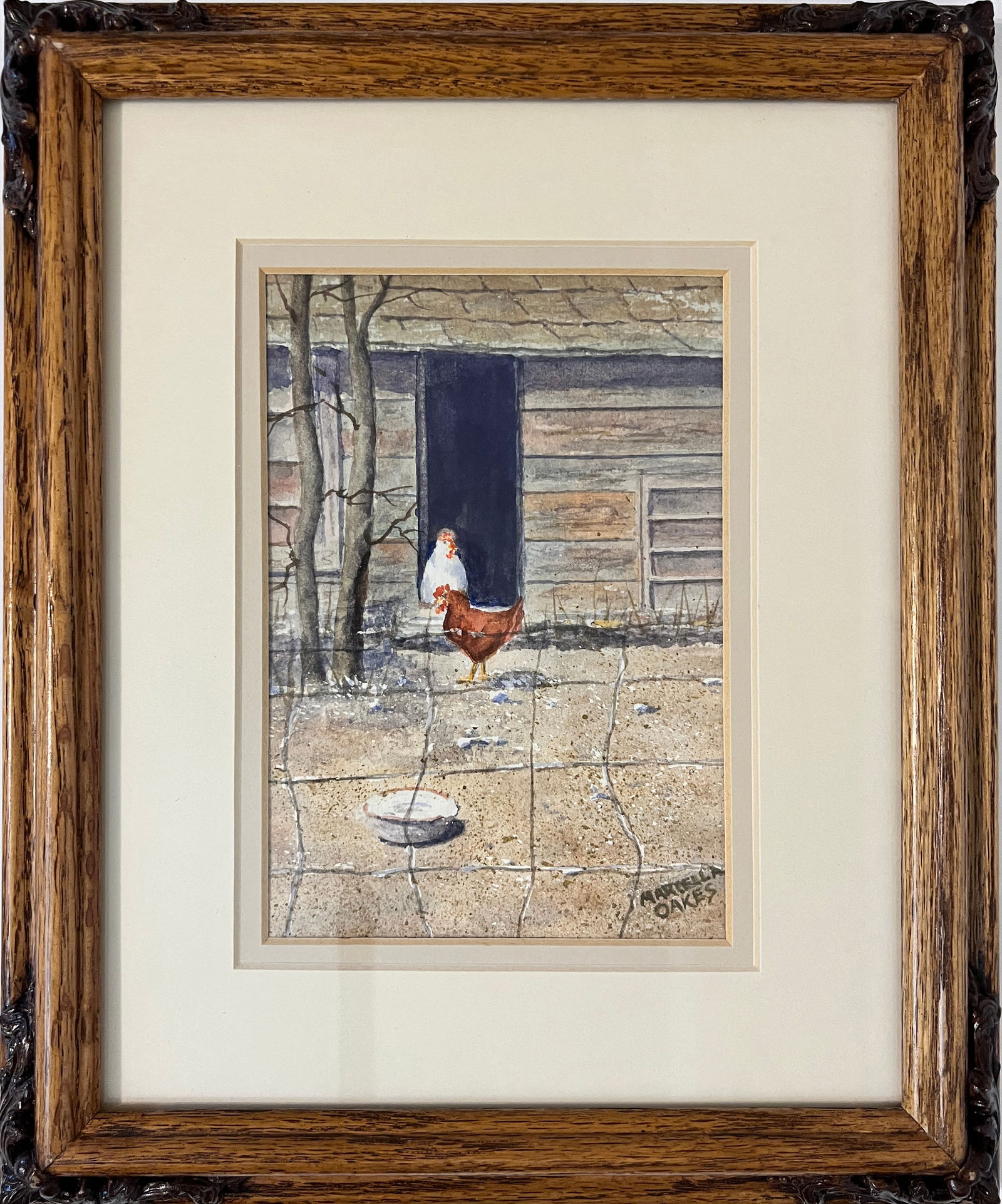 Oakes, Marcella (1921-2007) watercolor, untitled chickens (1 of 4)