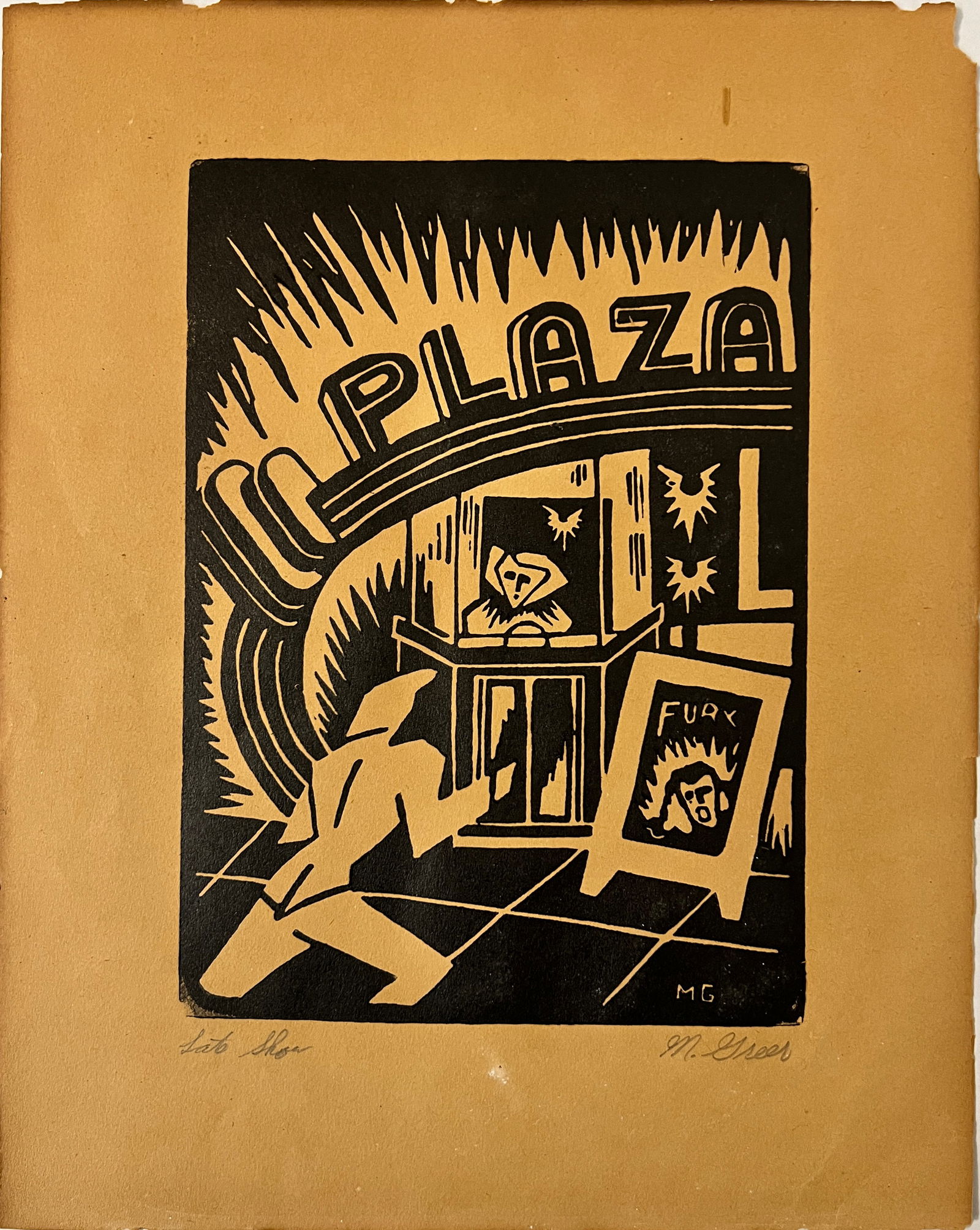 Greer, Milford (1927-1972), block print, "Late Show" (1 of 5)