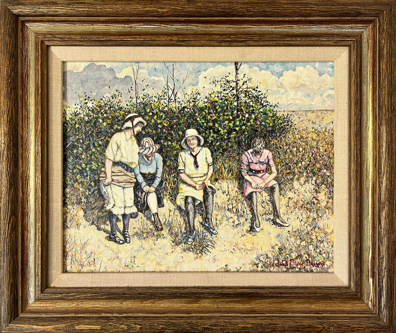 Bergers, John (1931-2011) oil on canvas, "A Dip in the Smoky" 1986: John Bergers (1931-2011) oil on canvas, "A Dip in the Smoky" 1986, singed lower right, good condition, size: 11" x14". John William Blake Bergers, 79, of Lindsborg, Kansas died Saturday, January 1, 20