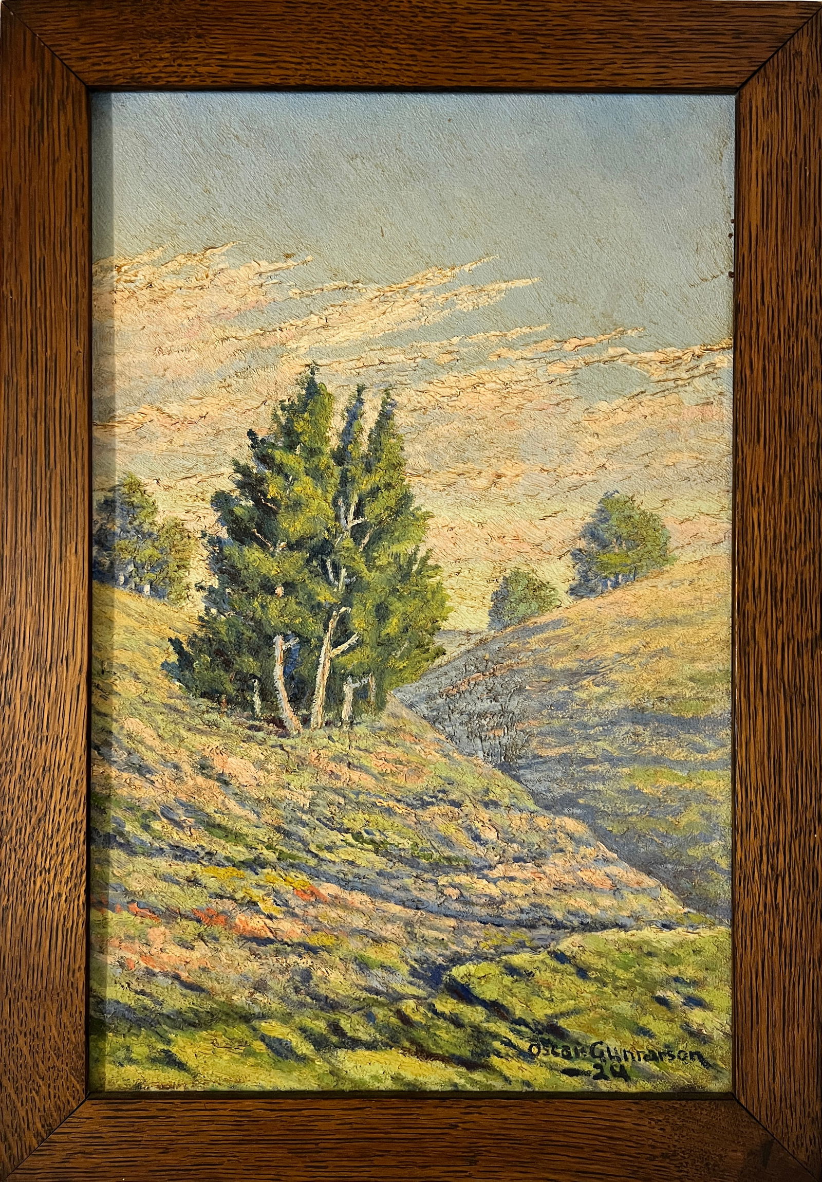 Gunnerson, Oscar (1884-1962) untitled pines and rolling hills, 1929 oil on board (1 of 4)