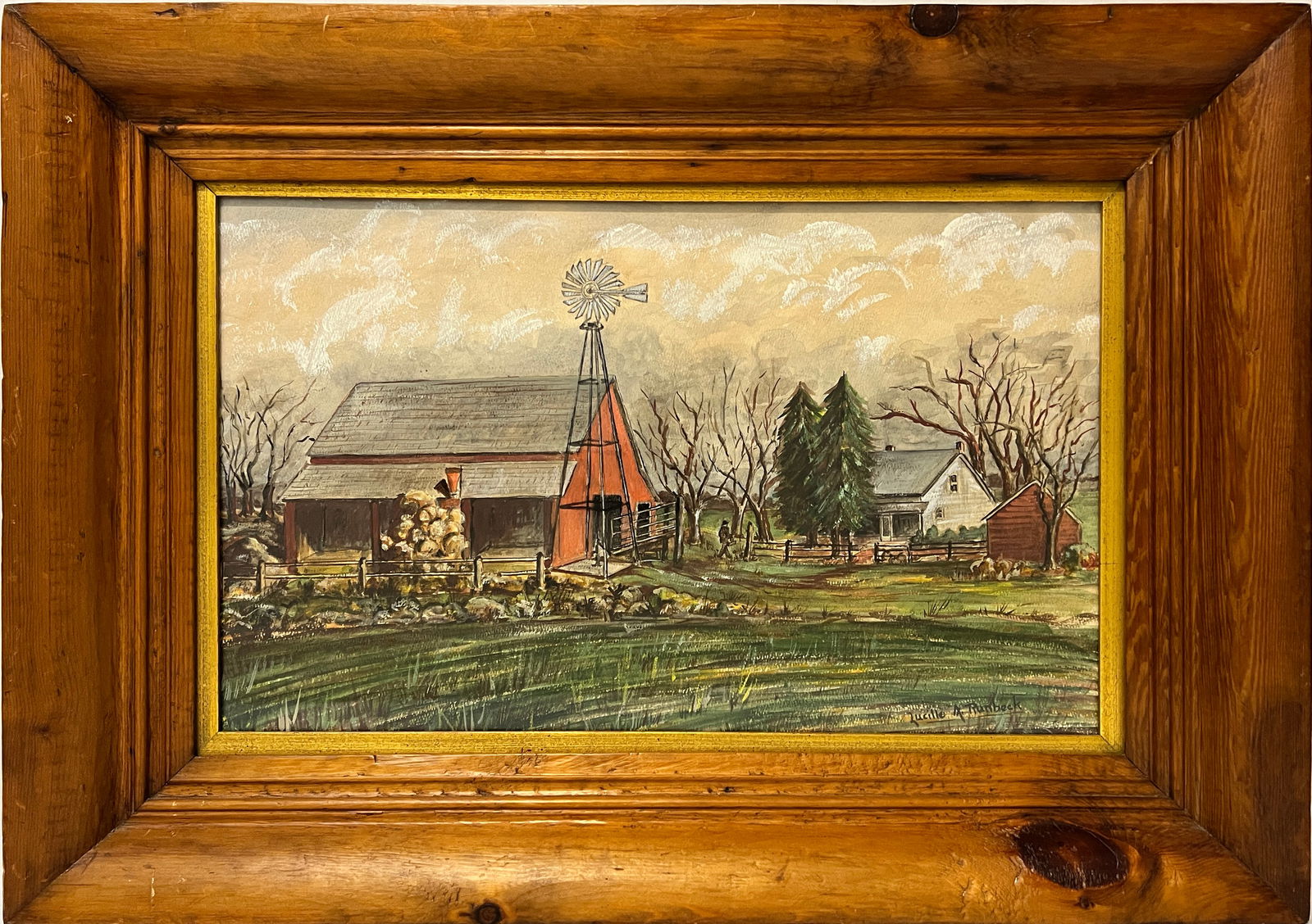 Runbeck, Lucille (1921-?) untitled farm with windmill, watercolor (1 of 4)
