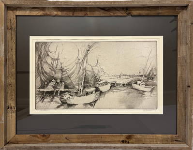 Smillie, J "San Pedro" 10/30 etching,: Smillie, J. "San Pedro" 10/30 etching, pencil signed in lower right, good condition, image size: 10 x 18 inches. A native of New York and the son of an engraver, James David Smillie earned his early r