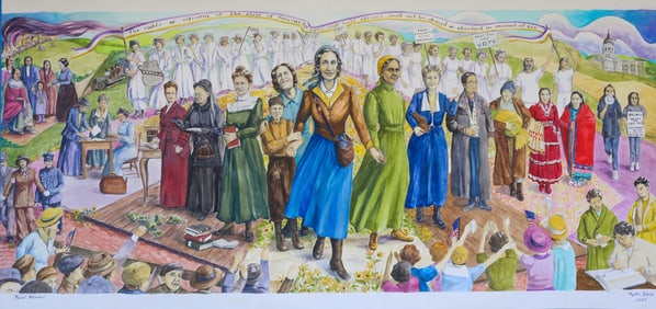 Pease,Phyllis "Rebel Women" 2023 watercolor study for Kansas Capitol mural