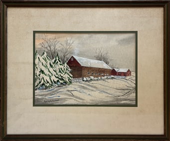 Runbeck, Lucille (1898-1973) untitled stone barn in winter, watercolor
