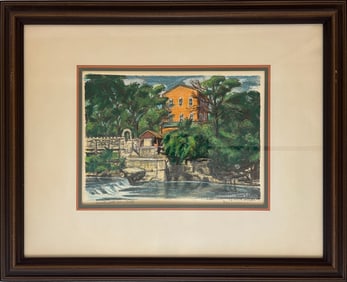 Larson, Signe (1908-1993) "Smoky Hill River Mill" handcolored lithograph