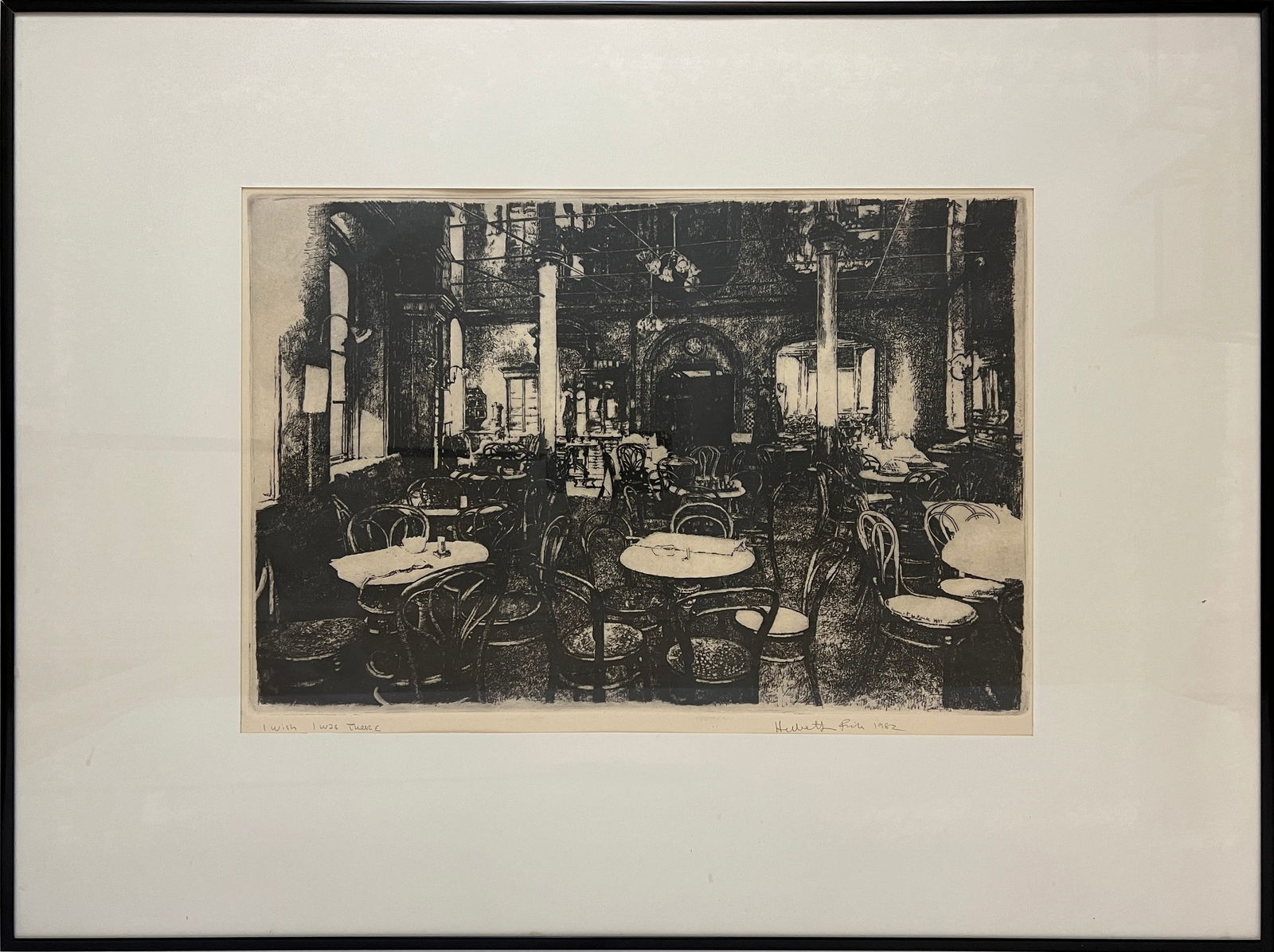 Fink, Herbert (1921-2006) "I Wish I was There" 1982 intaglio print: Fink, Herbert (1921-2006) "I Wish I was There" 1982 intaglio, pencil signed in lower right, good condition, image size: 13.5 x 20 inches. Herbert Lewis Fink (1921-2006) was a painter, printmaker, and