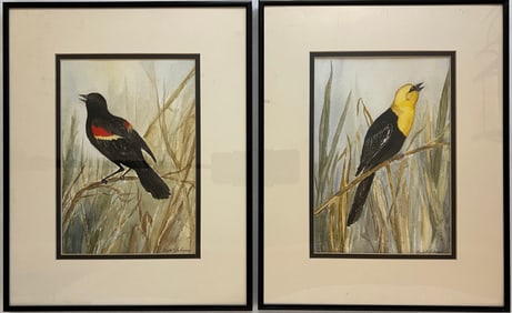 Lehman, Viola (1928-2010) 2 untitled blackbirds, watercolor