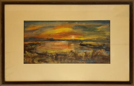 Larson, Signe (1908-1993) untitled sunset and lake, 1969 watercolor