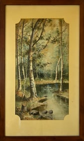 Runbeck, Lucille (1898-1973) untitled trees with creek, watercolor
