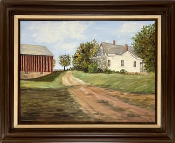 Carlson, Lillian (1910-2003) untitled white house and barn, oil on canvas