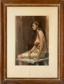 Barham, Doran (1926-1999) woman seated on table, watercolor
