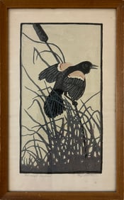Whittemore, Margaret (1897-1993) "Red-winged Blackbird" color woodcut