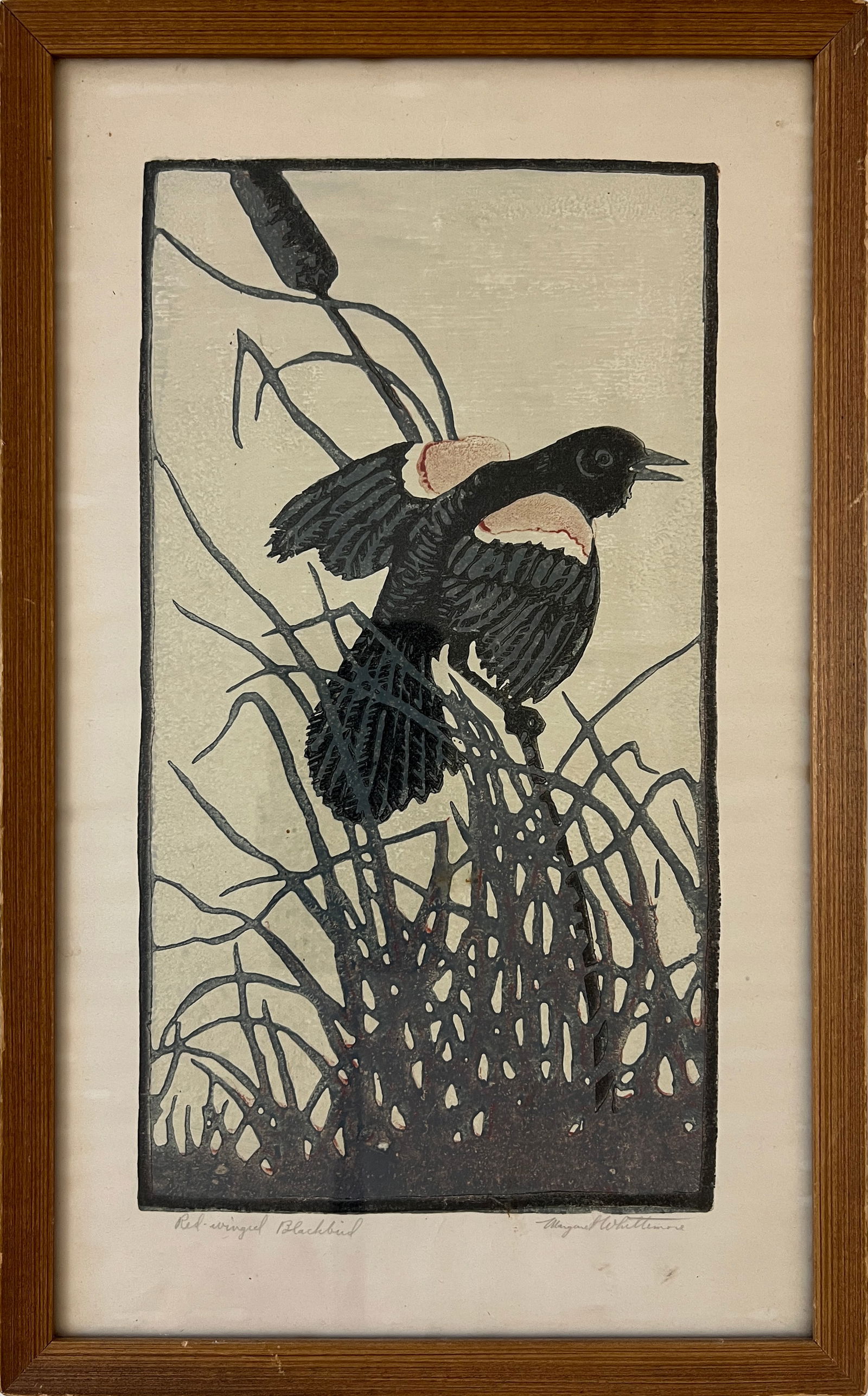 Whittemore, Margaret (1897-1993) "Red-winged Blackbird" color woodcut (1 of 6)