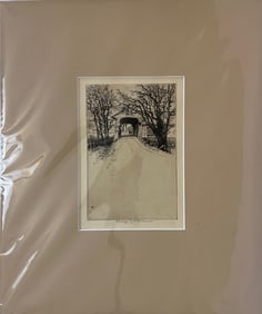 Plowman, George (1869-1932) untitled covered bridge, etching