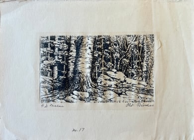 Malm, G.N (1869-1928) Old Birches, etching