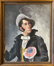 Greenough, Margaret Sanden (1909-1993) untitled portait of a man with bouquet, oil on canvas