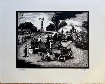 Logan, Herschel (1901-1987) Threshing, block print