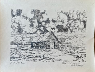 Malm, G.N (1869-1928) First Church in Lindsborg, etching