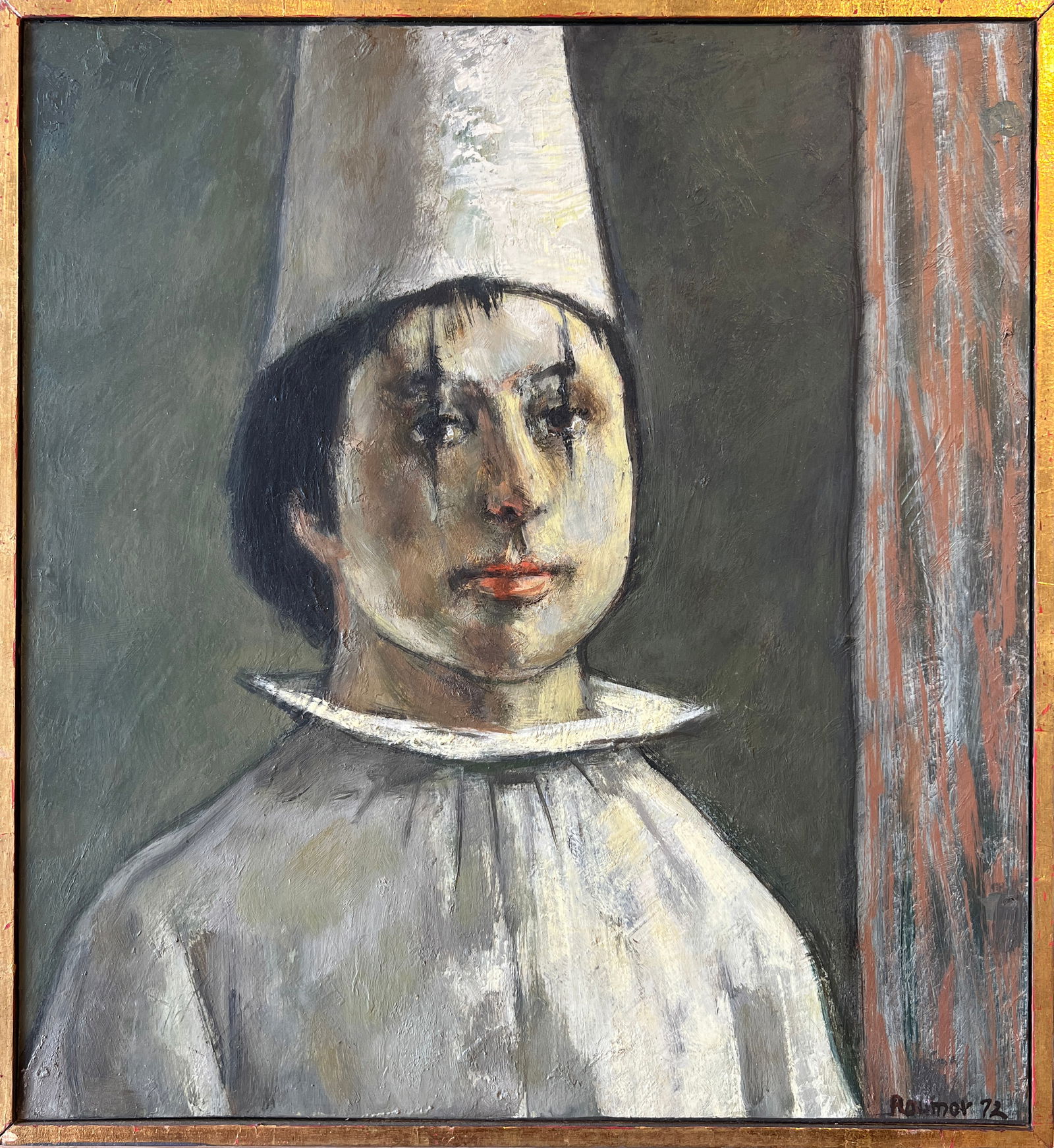 Raymer. Lester (1907-1991) Untitled. clown in white, 1972 oil on board (1 of 4)