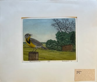 Bebb, Maurice (1891-1986) Meadowlark, 1976, 4-plate color aquatint and soft ground etching on paper