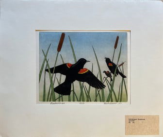 Bebb, Maurice (1891-1986) Redwings, 1957, 4-plate color aquatint and soft ground etching on paper