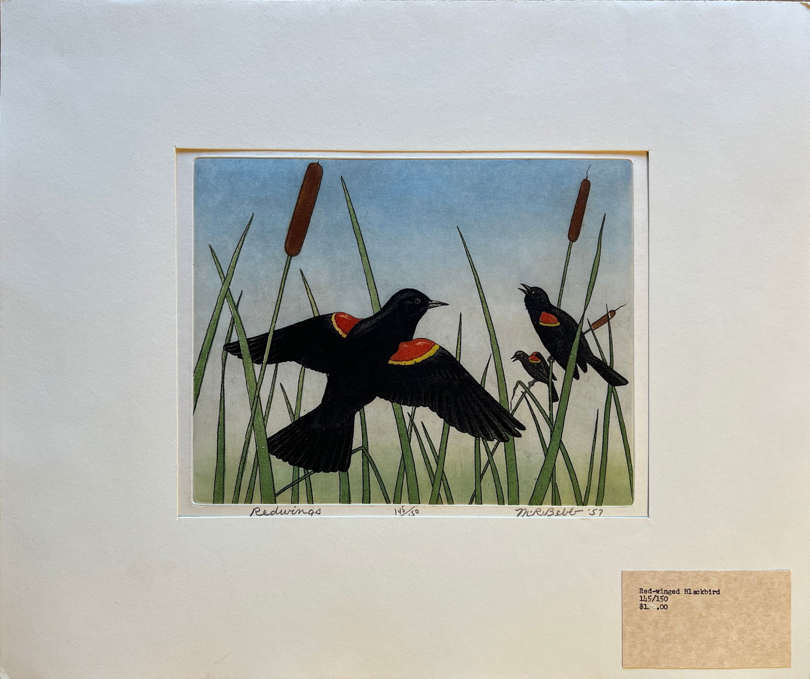 Bebb, Maurice (1891-1986) Redwings, 1957, 4-plate color aquatint and soft ground etching on paper (1 of 7)