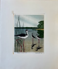 Bebb, Maurice (1891-1986) Black-necked Stilt, 1965, 4-plate color aquatint and soft ground etching