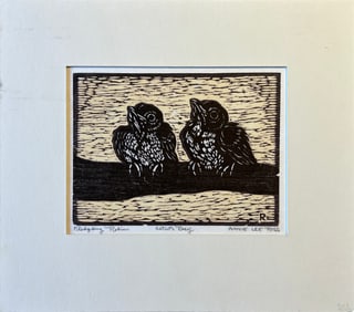 Ross, Annie Lee (1909-1978) Fledgling Robins, artist's proof, color block print