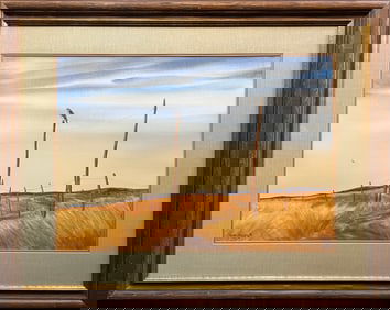 Forsberg, Maleta, landscape w/hawk, 1977 watercolor