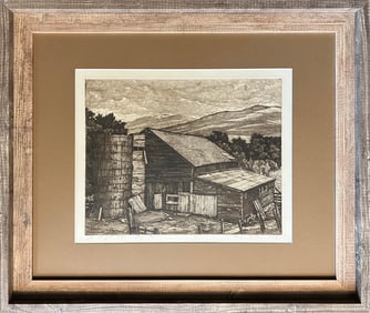 Luciano, Luigi (1900-1988) , barn and silo, 1959 etching