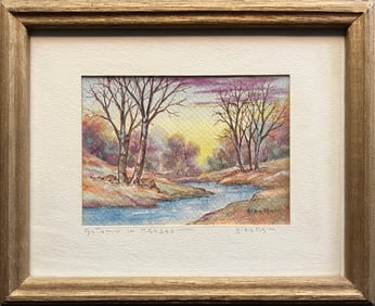 Malm, Alba (1897-1986) Autumn in Kansas, watercolor