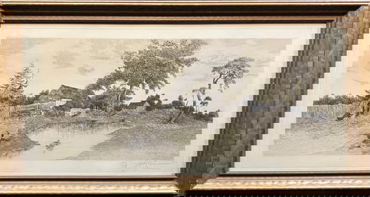 Unknown, farm landscape, etching