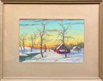 Gunnerson, Oscar (1884-1962) winter sunset, oil on canvas board